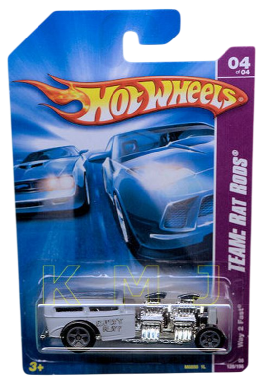 Hot Wheels 2008 - Collector # 128/196 - TEAM: Rat Rods 4/4 - Way 2 Fast - Gray Primer / 'Dirty Rat' - Gray 5 Spoke Wheels - USA Card