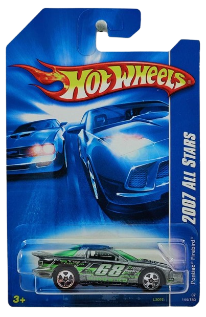Hot Wheels 2007 - Collector # 144/180 - All Stars 12/24 - Pontiac Firebird - Metalflake Gray - '68' / 'Cortez Racing' - 5SP Wheels - USA Card