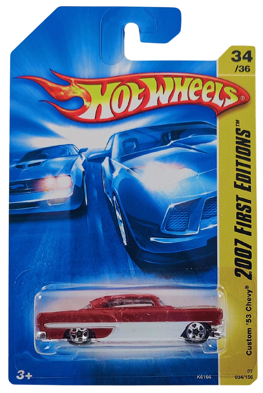 Hot Wheels 2007 - Collector # 034/156 - First Editions 34/36 - Custom '53 Chevy - Red & White - International Card