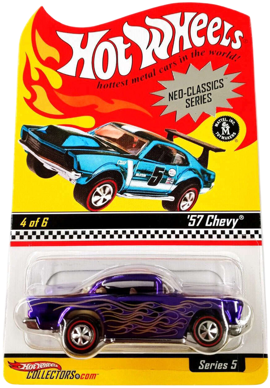 Hot Wheels 2006 - HWC / RLC Exclusive / Neo-Classics Series 5 # 4/6 - '57 Chevy - Spectrflame Purple with Flames - Basic Wheels on Redlines - Metal/Metal - Limited to 11,000 - Kar Keeper
