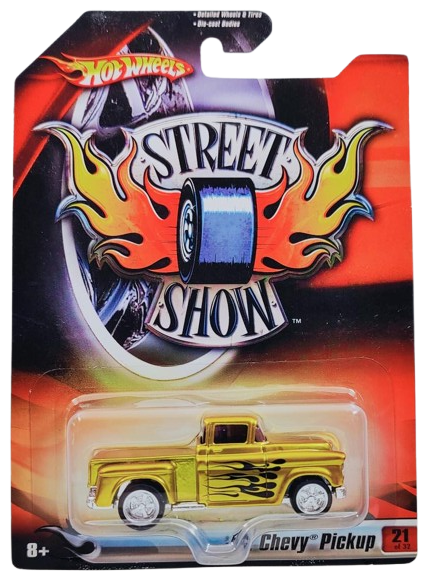 Hot Wheels 2007 - Street Show Series 21/32 - '52 Chevy Pickup ('56 Flashsider) - Shiney Gold / Flames - SS5SP Wheels - Walmart Exclusive - Large USA Blister Card