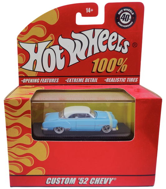 Hot Wheels 2008 - 100% Collectible / 40th Anniversary - Custom '52 Chevy - Light Blue with a White Roof - Rubber Tires - Opening Hood - Extreme Detail - Acrylic Display Box