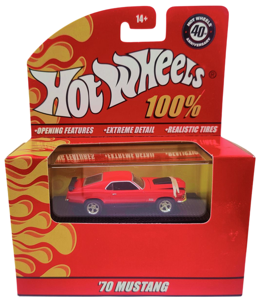 Hot Wheels 2008 - 100% Collectible / 40th Anniversary - '70 Ford Mustang - Red - Rubber Tires - Opening Hood - Extreme Detail - Acrylic Display Box