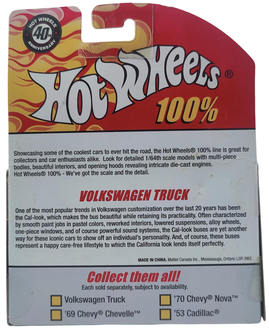 Hot Wheels 2008 - 100% Collectible / 40th Anniversary - Volkswagen Truck - Black over White / Flames - Rubber Tires - Surf Boards - Extreme Detail - Acrylic Display Box