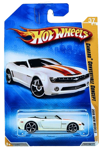 Hot Wheels 2008 - Collector # 037/196 - New Models 37/40 - Camaro Convertible Concept - Metallic White / Orange Racing Stripes - USA Card