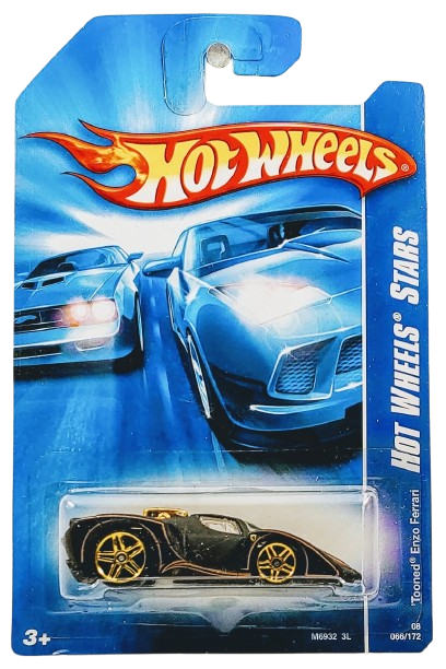 Hot Wheels 2008 - Collector # 066/172 - Hot Wheels Stars 26/36 - 'Tooned Enzo Ferrari - Flat Black - International Card