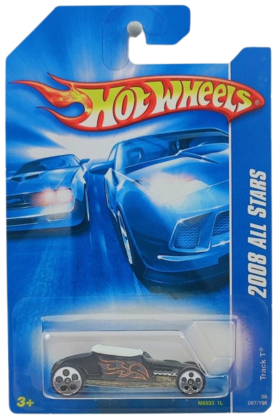 Hot Wheels 2008 - Collector # 067/196 - All Stars 27/36 - Track T - Black with Flames - 5 Dot Wheels - USA Card