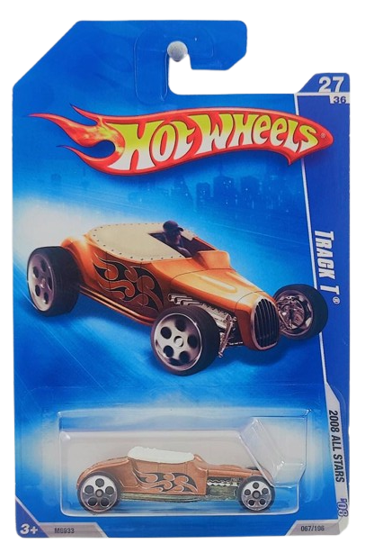 Hot Wheels 2008 - Collector # 067/196 - All Stars 27/36 - Track T - Bronze with Flames - 5 Dot Wheels - USA Card