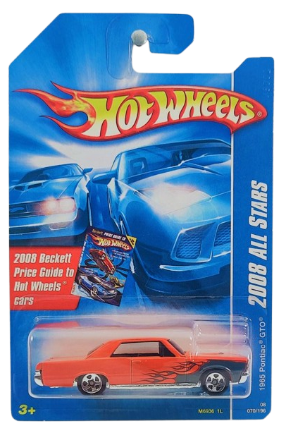 Hot Wheels 2008 - Collector # 070/196 - All Stars 30/36 - 1965 Pontiac GTO - Orange with Flames - USA 'Beckett' Card