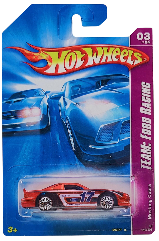 Hot Wheels 2008 - Collector # 143/196 - TEAM: Ford Racing 3/4 - Mustang Cobra - Orange Metalflake / #17 - Lace Wheels - USA Card