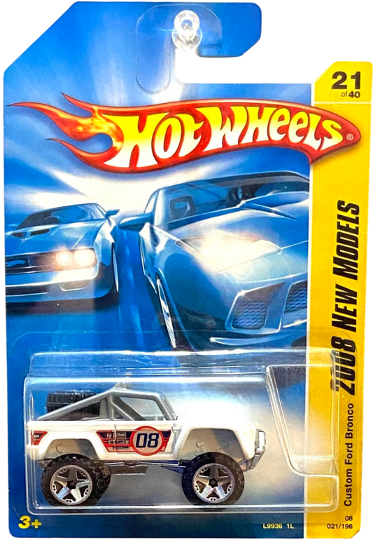 Hot Wheels 2008 - Collector # 021/196 - New Models 21/40 - Custom Ford Bronco - White / #08 - OR5Sp Wheels - USA Card