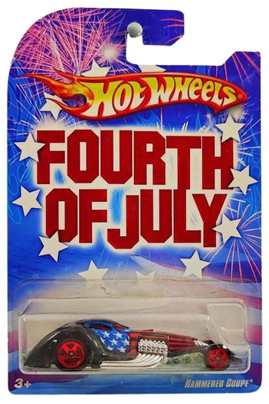 Hot Wheels 2008 - Theme / Fourth of July Series - Hammered Coupe - Black / Stars & Stripes Graphics - Red 5 Spokes - Walmart Exclusive