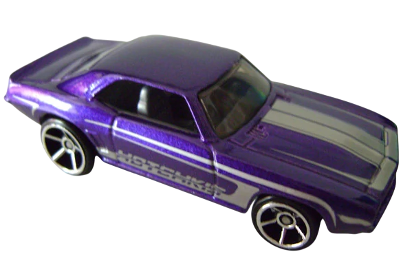 Hot Wheels 2009 - Collector # 077/190 - Muscle Mania 1/10 - '69 Camaro - Purple / Hotchkis - USA 'Battle Force 5' Card