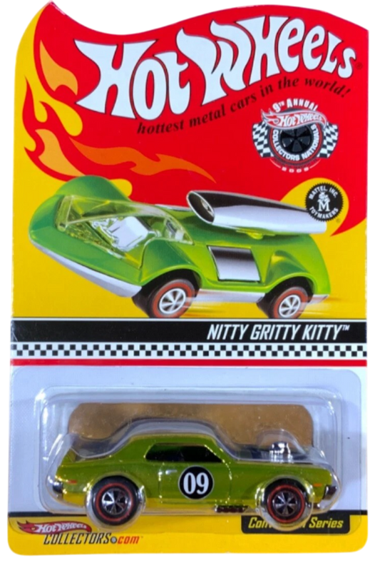 Hot Wheels 2009 - 9th Annual Collector's Nationals / Reston, VA - Nitty Gritty Kitty - Spectraflame Yellow / #09 - Basic Wheels on Redlines - Metal/Metal - Limited to 7,000 - Kar Keeper