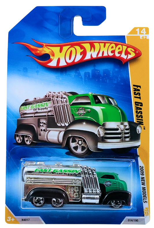 Hot Wheels 2009 - Collector # 014/190 - New Models 14/42 - Fast Gassin - Satin Green Cab / Chrome Tank / Black Fenders - 5 Spoke Wheels - USA Card