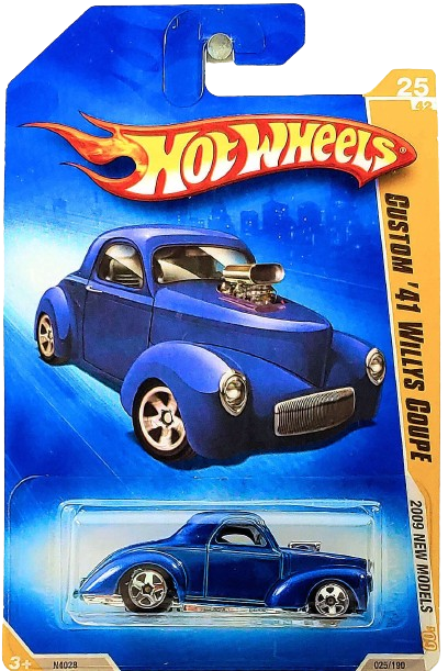 Hot Wheels 2009 - Collector # 025/190 - New Models 25/42 - Custom '41 Willys Coupe - Metallic Blue - USA Card
