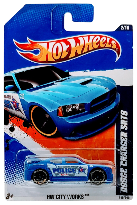 Hot Wheels 2010 - Collector # 110/240 - HW City Works 2/10 - Dodge Charger SRT8 - Satin Blue / Police - OH5SP Wheels - USA '11 Card