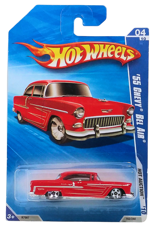 Hot Wheels 2010 - Collector # 162/240 - Hot Auction 4/10 - '55 Chevy Bel Air - Red - Gray Interior - USA Card
