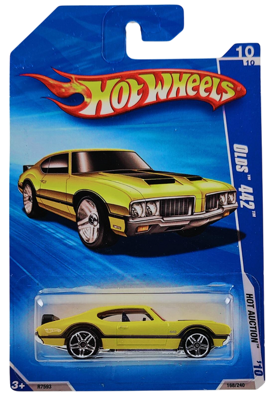 Hot Wheels 2010 - Collector # 168/240 - Hot Auction 10/10 - Olds 442 - Yellow - PR5 Wheels - USA Card