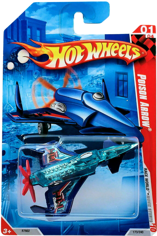 Hot Wheels 2010 - Collector # 173/240 - Race World / Movie Stunts 1/4 - Poison Arrow (Experimental Aircraft) - Transparent Blue Body / Blue Wings - USA '11 Card