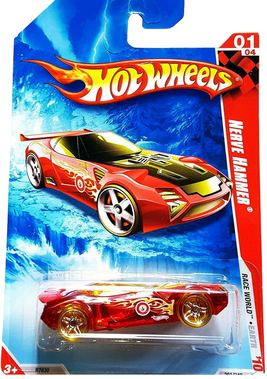 Hot Wheels 2010 - Collector # 204/240 - Race World / Earth 4/4 - Nerve Hammer - Transparent Red / Fire - USA '11 Card