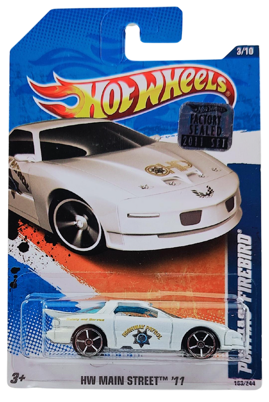 Hot White 2011 - Collector # 163/244 - HW Main Street 3/10 - Pontiac Firebird - White / Highway Patrol - USA Card with Factory Set Sticker