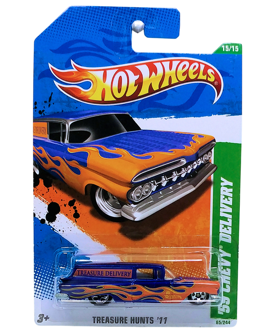 Hot Wheels 2011 - Collector # 065/244 - Treasure Hunts 15/15 - '59 Chevy Delivery - Dark Blue with Flames - 5 Spokes - Metal/Metal - USA Card