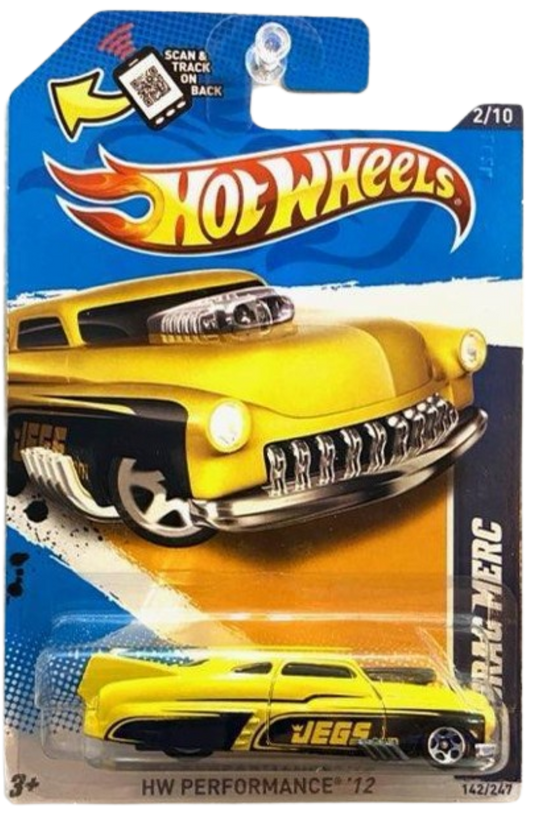 Hot Wheels 2012 - Collector # 142/247 - HW Performance 2/10 - '49 Drag Merc - Yellow / Jegs - USA Card