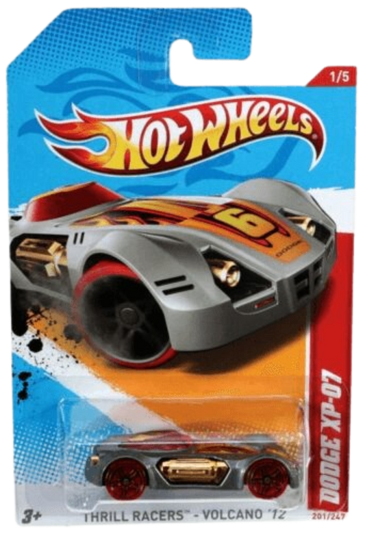 Hot Wheels 2012 - Collector # 201/247 - Thrill Racers / Volcano 1/5 - Dodge XP-07 - Satin Gray - Transparent Red Tires - USA Card