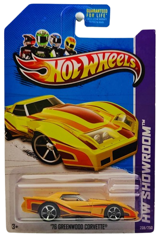 Hot Wheels 2013 - Collector # 208/250 - HW Showroom / Corvette 60th - '76 Greenwood Corvette - Orange - USA '13 HW Showroom Card