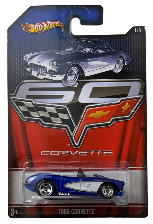 Hot Wheels 2013 - Theme / Corvette 60th Anniversary Series 1/8 - 1958 Corvette - Dark Blue - 5 Spokes - Walmart Exclusive - Corvette 60th Card Art