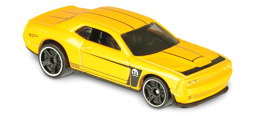 Hot Wheels 2018 - Collector # 143/365 - Muscle Mania 4/10 - '15 Dodge Challenger SRT - Dark Yellow - USA 50th Card with Factory Set Sticker