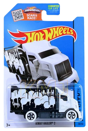 Hot Wheels 2015 - Collector # 028/250 - HW City / HW Art Cars - Hiway Hauler 2 - White Cab / Black Cargo Box / White Chat Bubbles - USA 'Showdown' Card