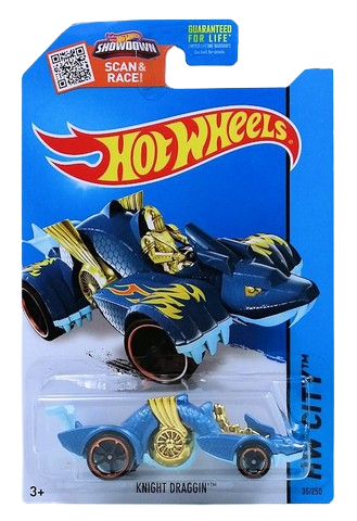 Hot Wheels 2015 Collector 035/250 HW City Street Beasts Knight  Draggin' Blue USA 'Scan Race' Card