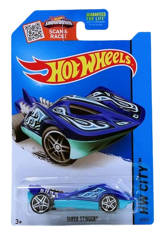 Hot Wheels 2015 - Collector # 037/250 - HW City / Street Beasts - Super Stinger - Blue - USA 'Scan & Race' Card