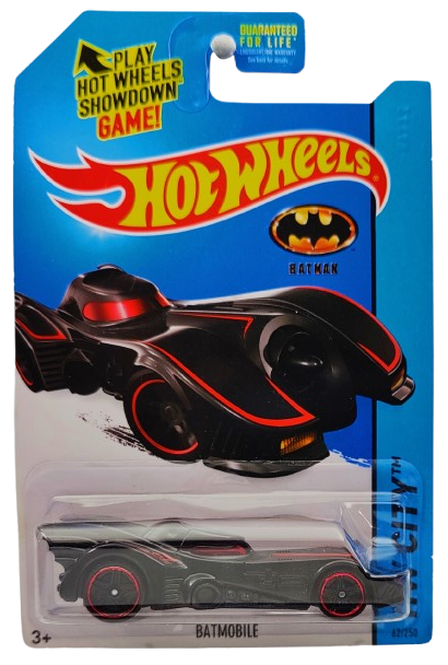 Hot Wheels 2015 - Collector # 062/250 - HW City / Batman - Batmobile (1989) "Batman Returns" - Black / Red Accents - USA 'Showdown' Card