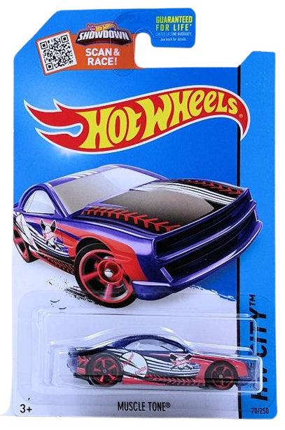 Hot Wheels 2015 - Collector # 070/250 - HW City / HW All Stars - Muscle Tone - Blue Metalflake - USA 'Showdown' Card