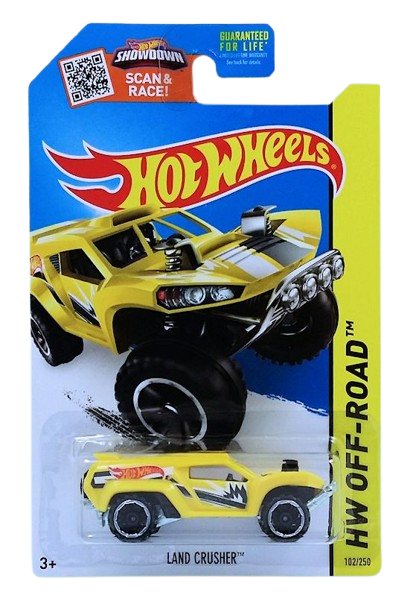 Hot Wheels 2015 - Collector # 102/250 - HW Off-Road / Jungle Rally - Land Crusher - Yellow - USA 'Showdown' Card