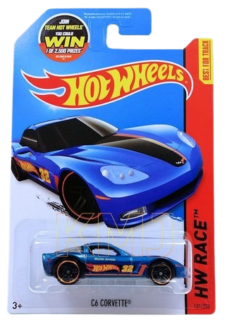 Hot Wheels 2015 - Collector # 131/250 - HW Race / HW Race Team - C6 Corvette - Blue Metalflake - USA 'WIN' Card