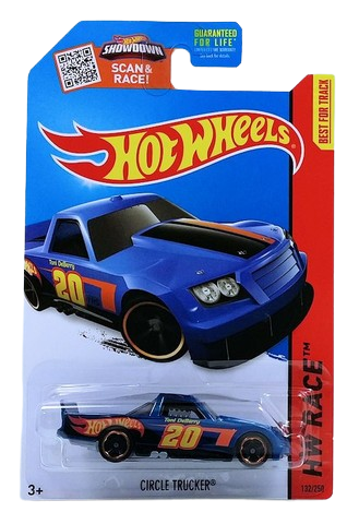 Hot Wheels 2015 - Collector # 132/250 - HW Race / HW Race Team - Circle Trucker - Blue Metalflake - USA 'Showdown' Card