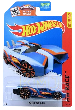 Hot Wheels 2015 - Collector # 134/250 - HW Race / HW Race Team - Prototype H-24 - Blue Metalflake - USA 'Showdown' Card