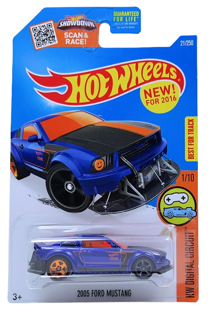 Hot Wheels 2016 - Collector # 021/250 - HW Digital Circuit 1/10 - New Models - 2005 Ford Mustang - Metallic Blue - USA 'Showdown' Card