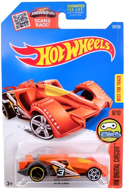 Hot Wheels 2016 - Collector # 028/250 - HW Digital Circuit 8/10 - Epic Fast - Orange / #3 - USA 'Showdown' Card