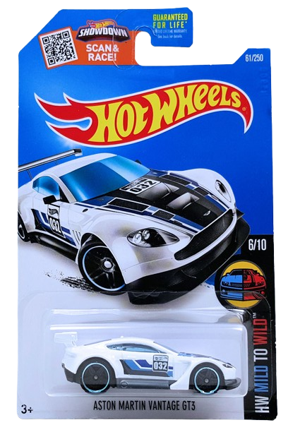 Hot Wheels 2016 - Collector # 061/250 - HW Mild to Wild 6/10 - Aston Martin Vantage GT3 - White - USA ‘Showdown’ Card