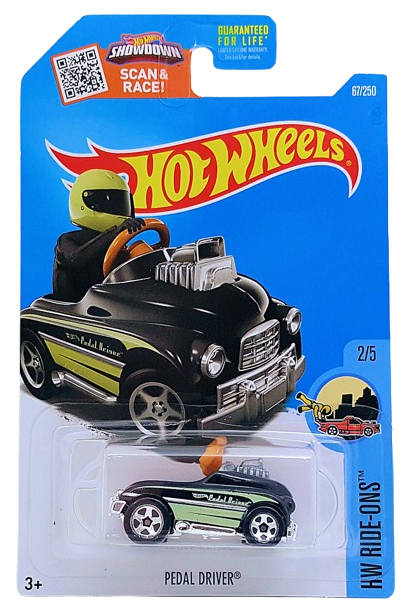 Hot Wheels 2016 - Collector # 067/250 - HW Ride-Ons 2/5 - Pedal Driver - Black Body / Chrome Base - USA ‘Showdown’ Card