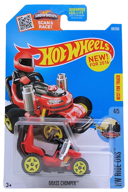 Hot Wheels 2016 - Collector # 069/250 - HW Ride-Ons 4/5 - New Models - Grass Chomper - Red Body / Black Base - USA ‘Showdown’ Card