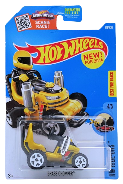Hot Wheels 2016 - Collector # 069/250 - HW Ride-Ons 4/5 - New Models - Grass Chomper - Yellow Body / Black Base - USA ‘Showdown’ Card