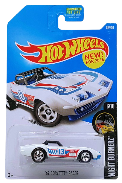 Hot Wheels 2016 - Collectors 086/250 - Night Burnerz 6/10 - New Models - '69 Corvette Racer - White / #13 - USA Card