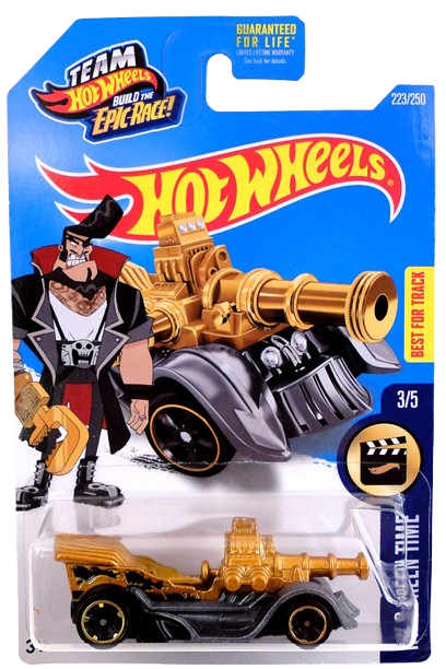 Hot Wheels 2016 - Collector # 223/250 - HW Screen Time 3/5 - Treasure Hunts - Grease Rod - Gold Body / Gray Base - USA 'Epic Race' Card