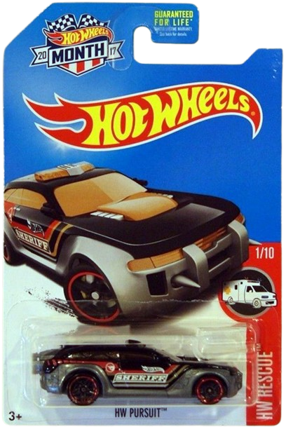 Hot Wheels 2017 - Collector # ---/365 - HW Rescue 1/10 - Treasure Hunts - HW Pursuit - Black / Sheriff / Circle Flame Logo on Sides - USA 'Month' Card a Walmart Exclusive